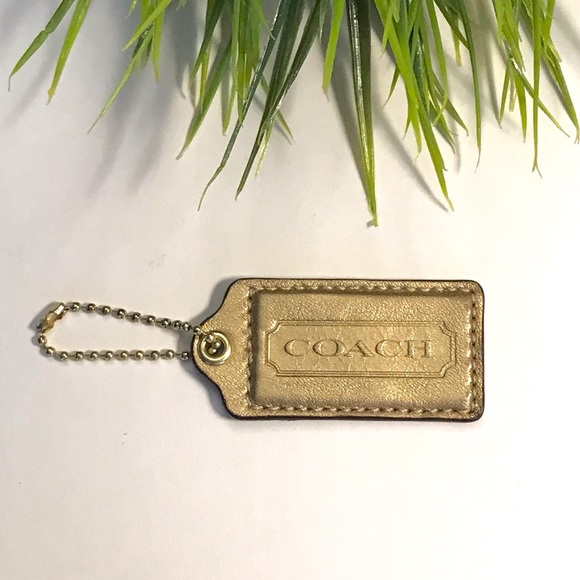 Large 2.5” COACH Metallic Gold Leather Hanging Tag Keychain FOB Bag Charm - Picture 1 of 4